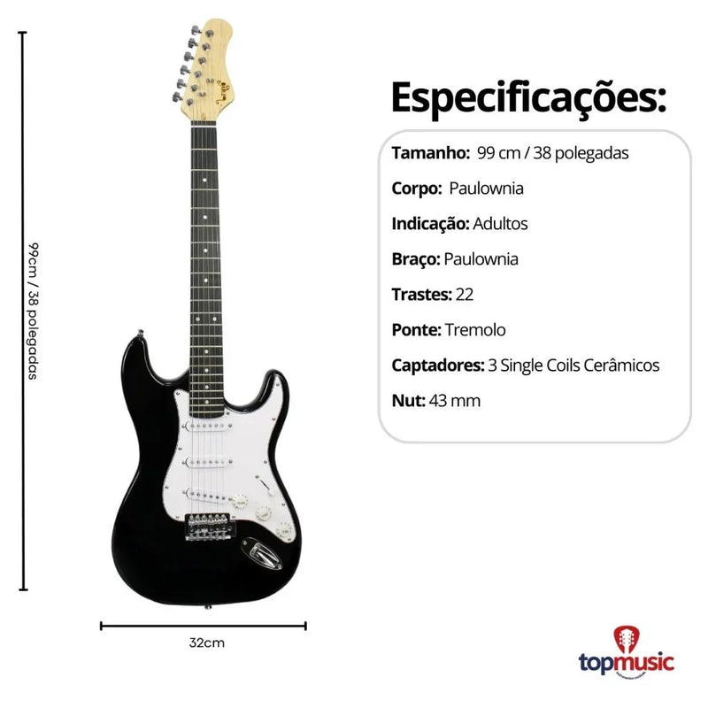 Kit Completo Guitarra Stratocaster Bravo BEG-100 – Desempenho e Conforto para Iniciantes! 🎸