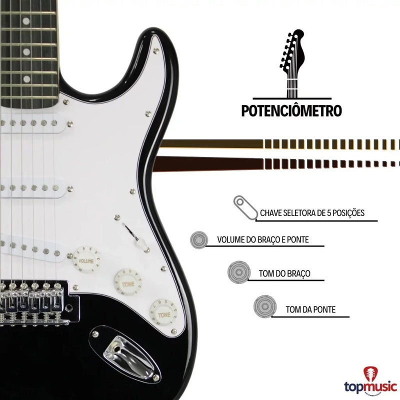 Kit Completo Guitarra Stratocaster Bravo BEG-100 – Desempenho e Conforto para Iniciantes! 🎸