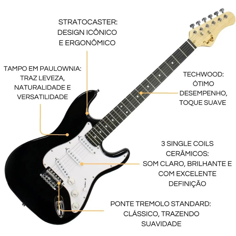 Kit Completo Guitarra Stratocaster Bravo BEG-100 – Desempenho e Conforto para Iniciantes! 🎸