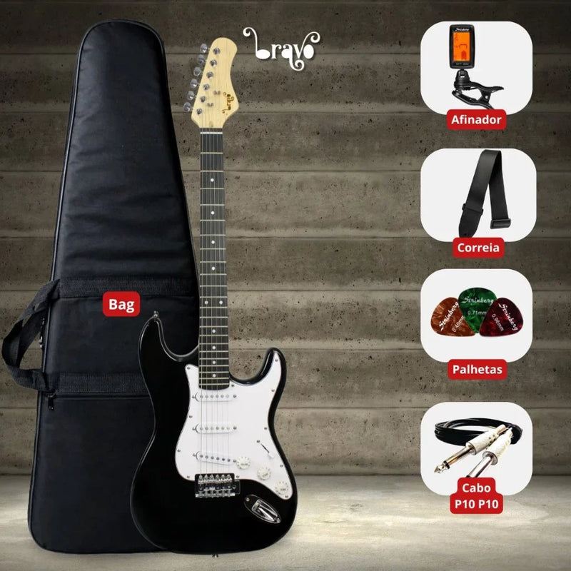 Kit Completo Guitarra Stratocaster Bravo BEG-100 – Desempenho e Conforto para Iniciantes! 🎸