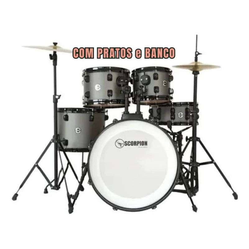 Bateria Acústica RMV Scorpion Bumbo 22” Completa com Banco e Pratos! 🎶